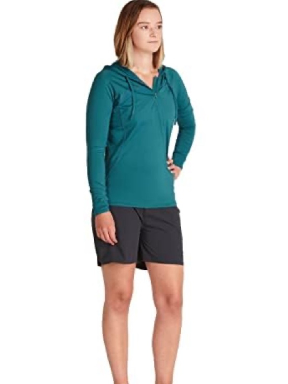 NRS teal women’s rashguard hoodie teal sz L